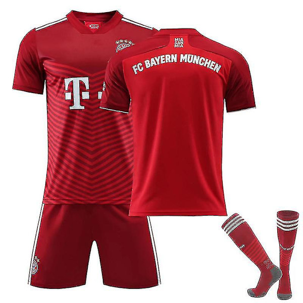 FC Bayern München Fodboldsæt til børn Fodboldtrøje Trænings-T-shirtdragt 21/22 - Lewandowski/Sane/Muller No Number Home 18 (100-110cm)