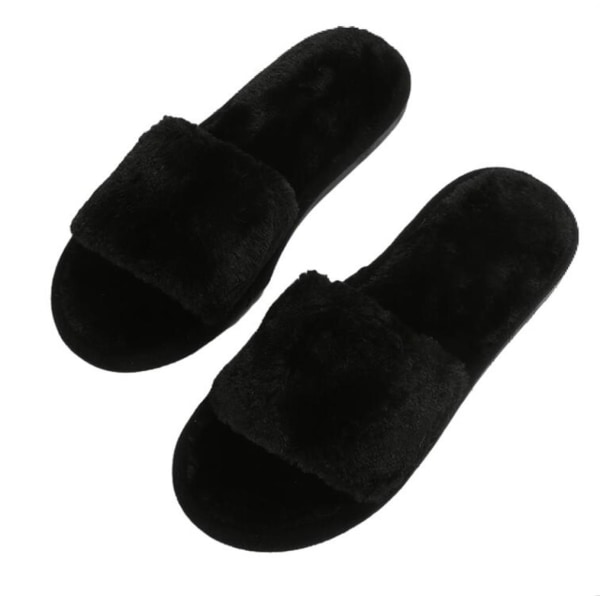 Kvinnor Soft Plysch Slides Hem Skor Casual Flat Tofflor black 41