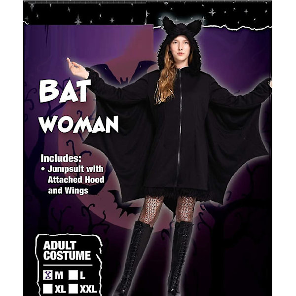 Halloween kostume kvinders flagermus Hyggelig sort dyr Voksen cosplay vampyr lynlåskjole XL