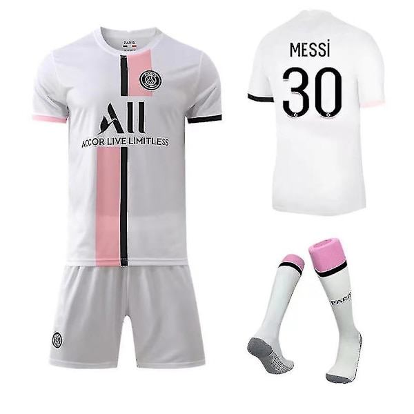 Regenboghorn Fodboldsæt Fodboldtrøje T-shirtdragt Messi PSG Away 28 (150-160 cm)