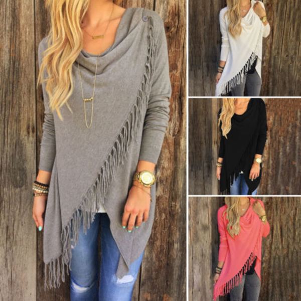 Dam Stripes Poncho Fall Tofsar Slash Sjal Hem Fringe Sweater watermelon red L