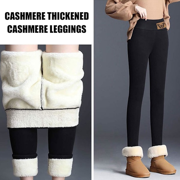 Kvinder Vinter Tykke Leggings Bukser Fleece Foret Termisk Stretchy BLACK L