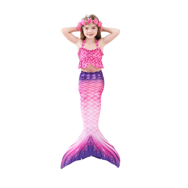 Girls Mermaid Tail Badetøy med sett (lilla)