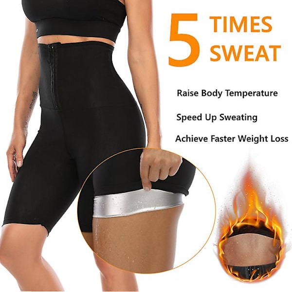 Svett Bastu Byxor Body Shaper Viktminskning Bantning Byxor Sweat Leggings Fitness Workout Half-length pants S or M