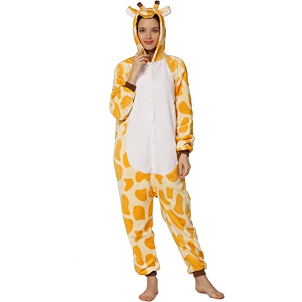 Unisex voksen pyjamas Dyrekostyme Cosplay One Piece Pyjamas (glidelåsversjon Giraffe)-L