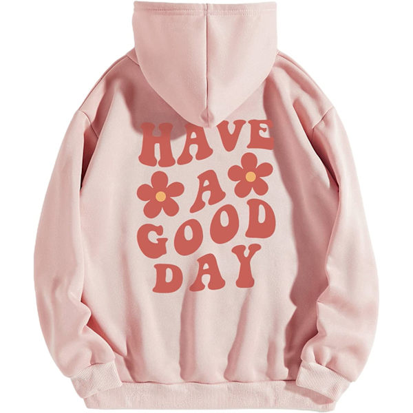 HAUFR Naisten kirjekuvioinen pitkähihainen kiristysnyörillinen huppari Light Pink Letter Small