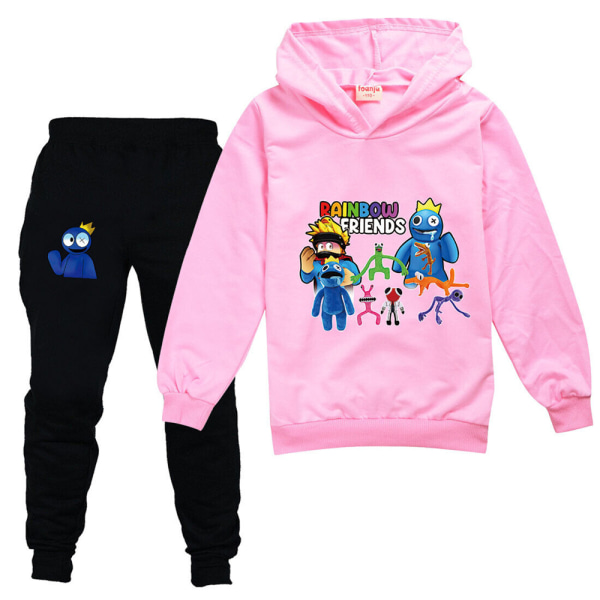 Kids Rainbow Friends Hooded Print Toppar Byxor Outfits Set Pink 130cm