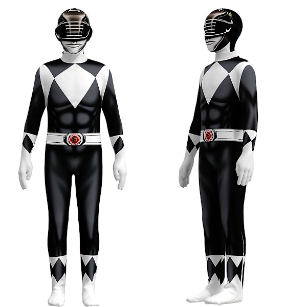 Voksne børn Power Rangers Mighty Morphin Cosplay Jumpsuit Party Fancy kostume Black 110