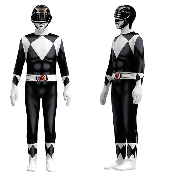 Voksne børn Power Rangers Mighty Morphin Cosplay Jumpsuit Party Fancy kostume Black 160