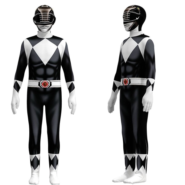 Vuxna barn Power Rangers Mighty Morphin Cosplay Jumpsuit Party Fin kostym Black 140