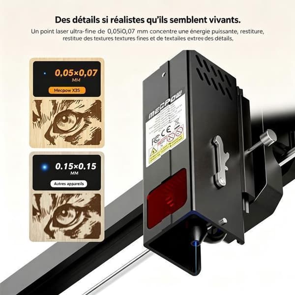 Mecpow X3S Lasergraver 7W - Gravhastighed op til 10.000 mm/min - Præcision 0,01 mm - Laserdiode modul 7 W - Samlet til 50 %