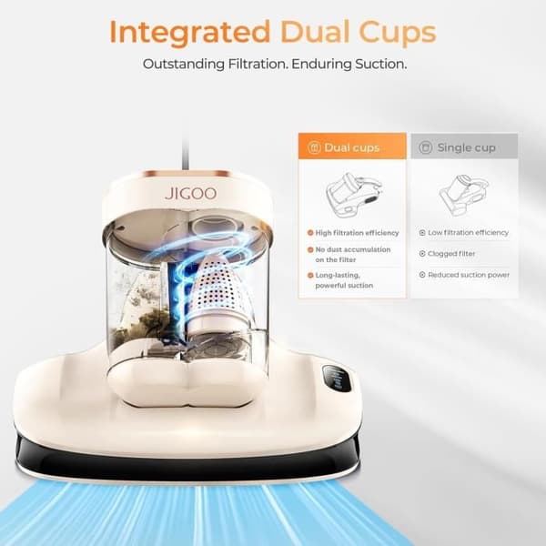 Støvsuger mod støvmider - JIGOO - S100 - UV-C lys - Intelligent sensor - 12Kpa Vit