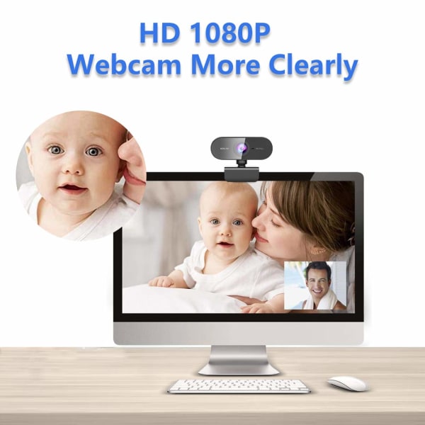 2K HD webkamera med mikrofon og ringlys - deksel og stativ, vidvinkel for PC/MAC/bærbar PC/stasjonær, YouTube, videosamtaler, studier, PS4