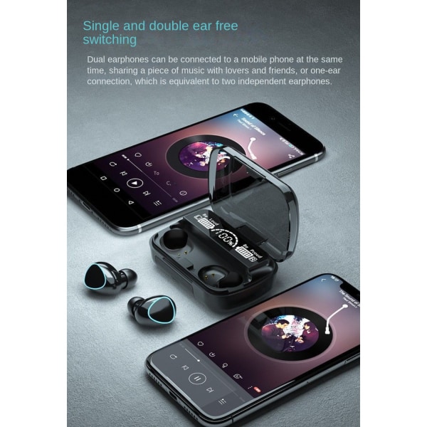 Bluetooth 5.0 True Wireless Earbuds | In-Ear Stereo Hörlurar med LED Display Case | Vattentäta sporthörlurar med inbyggd mikrofon - svart