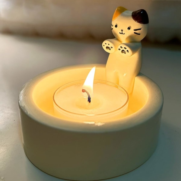 Kissan kynttilänjalka lämmittävät tassut Kissan kipsikynttilänjalka Söpö sarjakuva kynttilänjalka Koristelahja tytöille naisille (värikäs kissa) White Cat