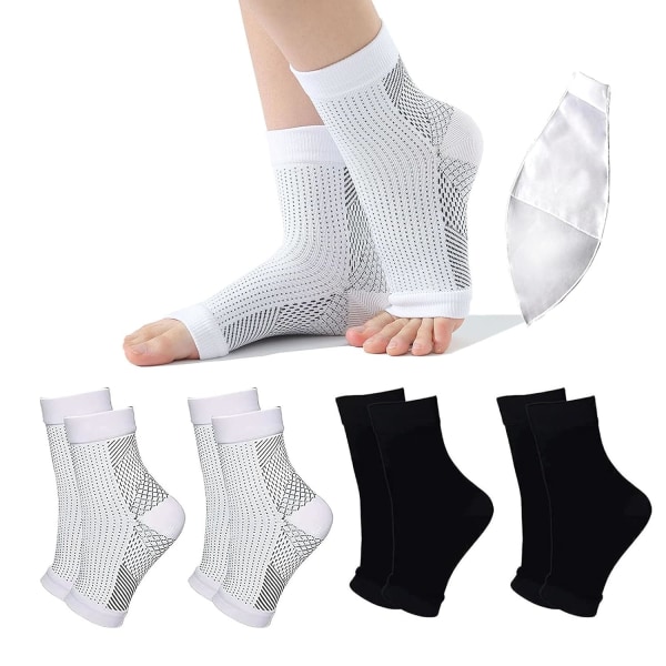 Neuropati Sokker til Kvinder og Mænd, Lindrende Sokker til Neuropati Smerter, Tåfri Kompressions Ankelsokker, Ankelstøtte til Lindring af Plantar Fasciitis Black 6pcs M