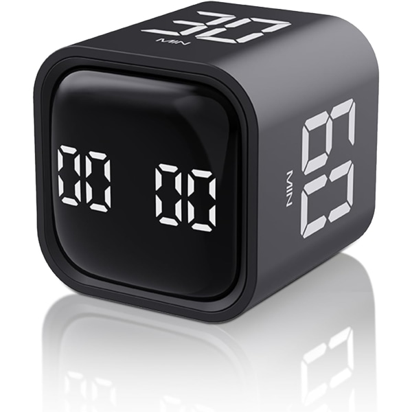 Cube Timer - Rotationstimer med anpassad nedräkning - Tyst, vibrerande och justerbart ljudlarm - Perfekt för uppgifter, arbete, studier och kök Black