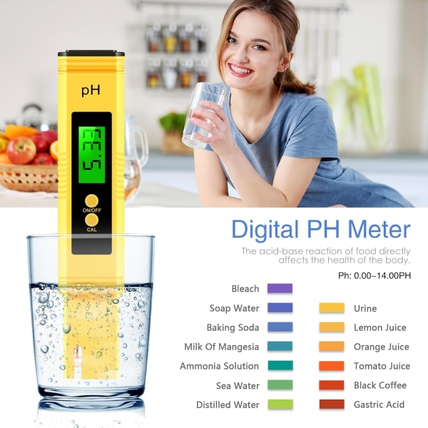 Digitaalinen pH-mittari - Erittäin tarkka pH-testeri LCD-näytöllä - 0,01 resoluutio - Ihanteellinen juomiseen, uima-altaisiin, akvaarioihin