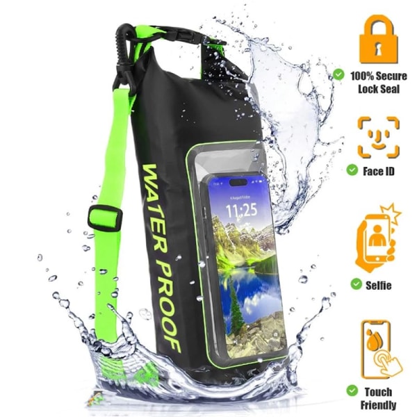 Nyt produkt 2L vandtæt taske PVC svømmetaske vandtæt taske 2-i-1 mobiltelefon vandtæt taske svømmetaske green 2L