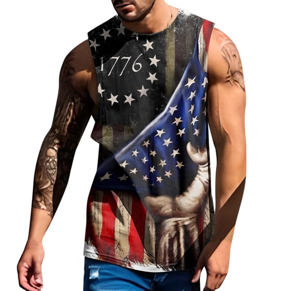 Herrskjortor 4:e juli Spring Tank Printed Blus Summer Casual Flag Herr Linne American Flag Tops XXXXL A