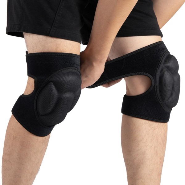 Justerbare sklisikre knebeskyttere for hagearbeid, konstruksjon og sport - Komfortabelt EVA-skum med justerbare stropper black