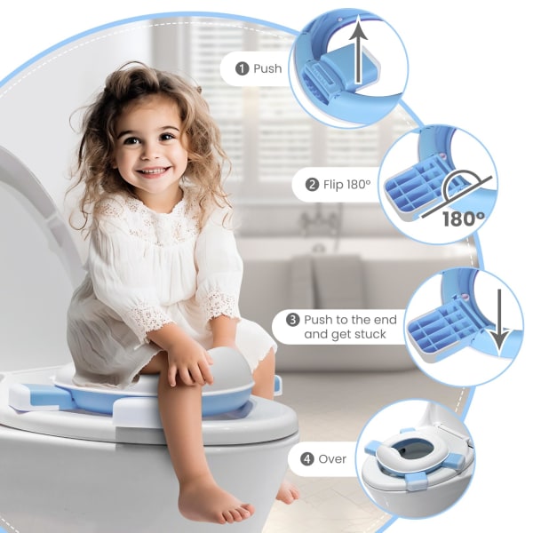 Travel Potty Kannettava potta taaperoille Kokoontaitettava harjoitus WC-istuin Lasten kantopottuoli autoretkeilyyn sisäulkokylpyhuone Blue