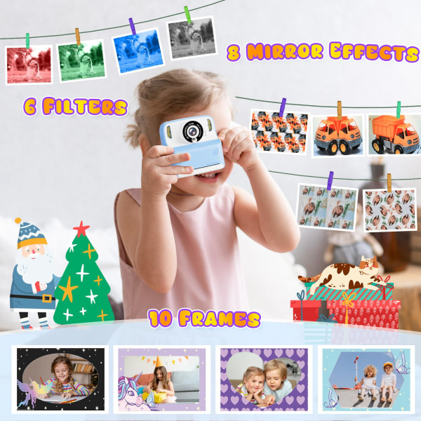 Kids Camera Instant Print, 1080P Instant Camera, 2,4" skærm børnekamera med 32 GB kort 3 ruller printpapir Purple