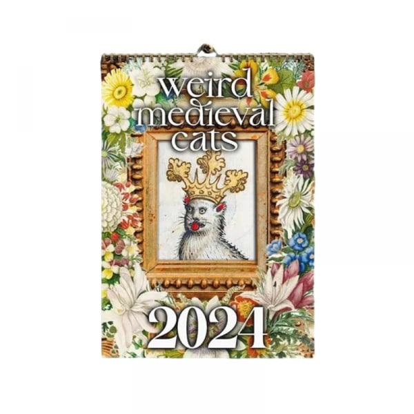 Weird Medieval Cats Calendar 2024, with Funny Monthly Cat Images - Slim Design 2024 Wall Planner - Cat Calendar - Roliga julklappar 1pc