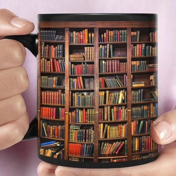 3D bokhylla kaffemugg - Kreativ utrymmesdesign för bokälskare - Multi-purpose keramisk mugg (11oz, färg: A) E