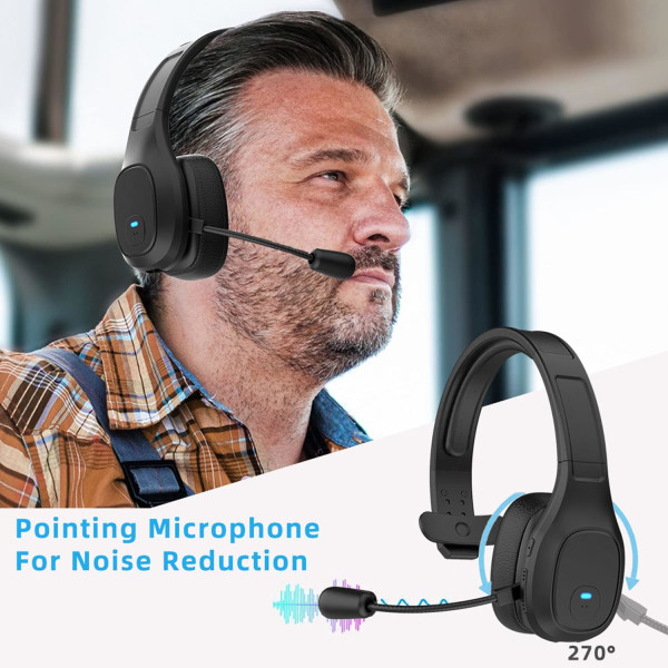 Trucker Bluetooth kuulokkeet, langattomat kuulokkeet mikrofonin melunvaimennuksen kanssa PC-matkapuhelimeen, 32 tunnin puheaikapuhelinkuulokkeet black