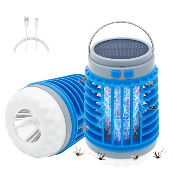 Mosquito Killer, 2024 ny solenergi utendørs vanntett Mosquito Killer lampe, bærbar egnet for hjemmehage, camping og piknik Blue with hook