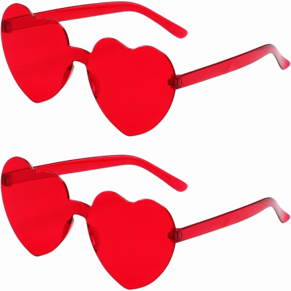 Hjärtformade glasögon, hjärtformade ramlösa glasögon, trendiga transparenta färgade solglasögon för fest Red 13pcs