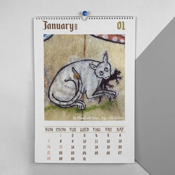 2024 Funny Cats Calendar - Ugly Medieval Cats Väggkalender, månatlig hängande present. Söta djur, tjockt papper. Storlek: 11" x 8,5". (1 ST) 1PCS color