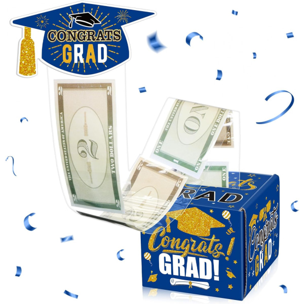 2024 Graduation Pengeboks - Overraskelse Tillykke Grad Card Pull Out Holder | Sjov gør-det-selv kontantgave til skole- og universitetsstuderende Black