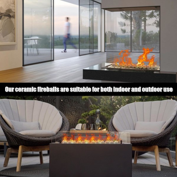 Keramiske ildkugler, 3 tommer, sæt med 15 runde ildsten, til indendørs og udendørs ildsteder, ildskåle og pejse, grå