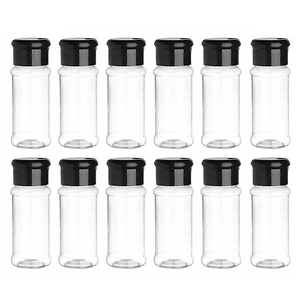 Sommarrea 12-pack Kryddburkar i Plast med Lock, 100ml Kryddförvaringsbehållare Flaska Kryddburkar