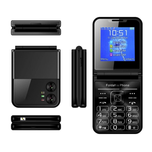 Foldbar mobiltelefon med fire SIM 2,6'' skærm Automatisk start Magic Voice Expense blue