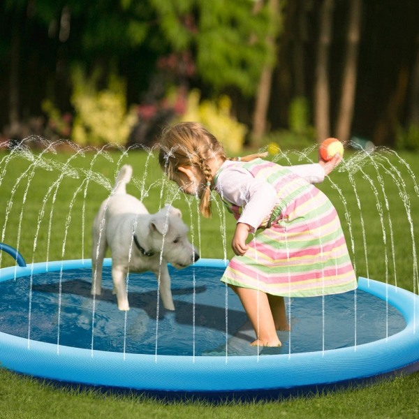 Pet Splash Pad & Splash Legemåtte, Udendørs oppustelig hundebassin, Baby Water Play, Oppustelig sprinkler 150cm