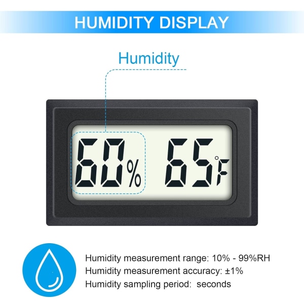 2-Pack Mini Digital Termometer Hygrometer - Indendørs temperatur fugtighedsmåler - Fahrenheit (℉) måler til humidorer, drivhus, have