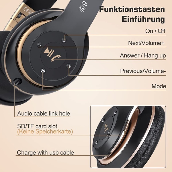 Langattomat Bluetooth kuulokkeet, joissa on 5 EQ-tilaa HiFi-stereokuulokkeet blcak