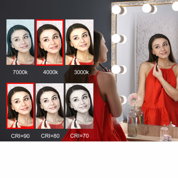 oplyst spejl makeupspejl, 3 farvetemperatur lys makeup spejl med 10 dæmpbare LED'er, touch control makeup spejl (kun pære)