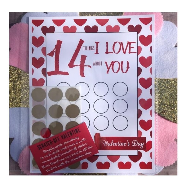 Ystävänpäivä Scratch Off Advent "14 asiaa, joita minä tai me rakastamme sinussa!" tee-se-itse I Love