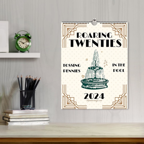 Roaring Twenties Calendar 2024 hauska seinäkalenteri positiivisilla Lainaukset kuukausisuunnittelija 2024 Kotitoimistojen seinäsisustus