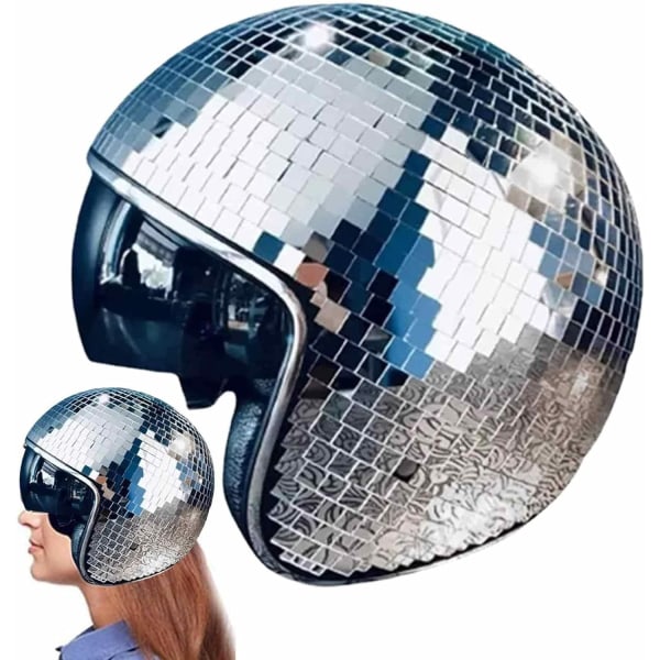 Discobollhattar - Infällbart visir - Glitterspegel Discobollshjälm i glas för kvinnor, män - Perfekt för DJ-klubben, scen, fest, bröllop Silver