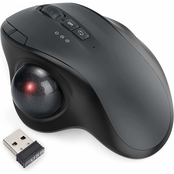 Langaton Trackball-hiiri – 2.4G USB + Dual Bluetooth Rollerball-hiiri, helppo peukaloohjain, ladattava ergonominen hiiri Trackball for Mac, kannettava tietokone black black ball