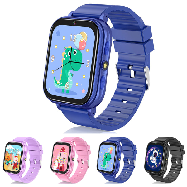 Kids Smart Watch - Pædagogisk legetøj med lydbogsindlæringskort, puslespil - HD-berøringsskærm, kamera, musik, skridttæller, lommelygte Blue