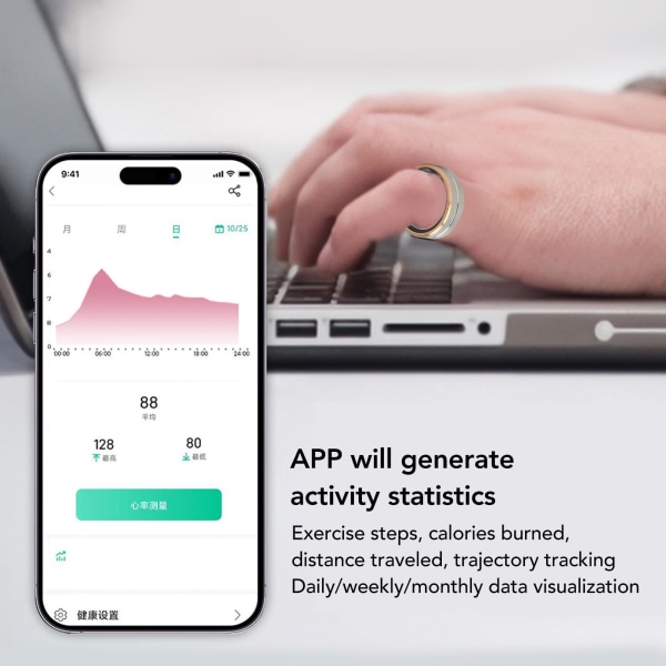 Spor helsen din med stil: Vanntette smarte ringer for iOS - Overvåker blodoksygen, trykk, hjertefrekvens, søvn - menn og kvinner single charging box
