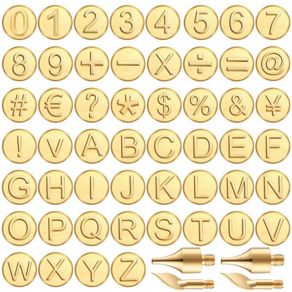 56 stycken vedeldningsspets Bokstav set inklusive alfabetsnummersymbol för vedbrännare Hantverk DIY-prägling Carving vedeldning 56pcs