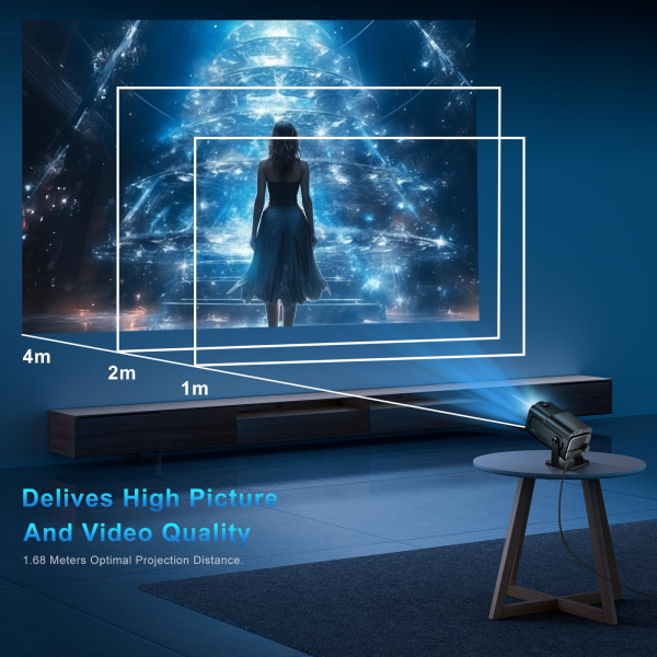 Miniprojektor Full HD 4K, støtter WiFi 6, BT5.0, 150 tommer, 360 graders flip smart projektor, LED-projektor, 180° roterbar EU Plug
