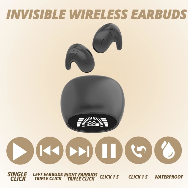 Invisible Sleep Headphones - Bluetooth Sleep Earbuds for Side Sleepers, Trådlösa hörlurar Bluetooth 5.3 Black